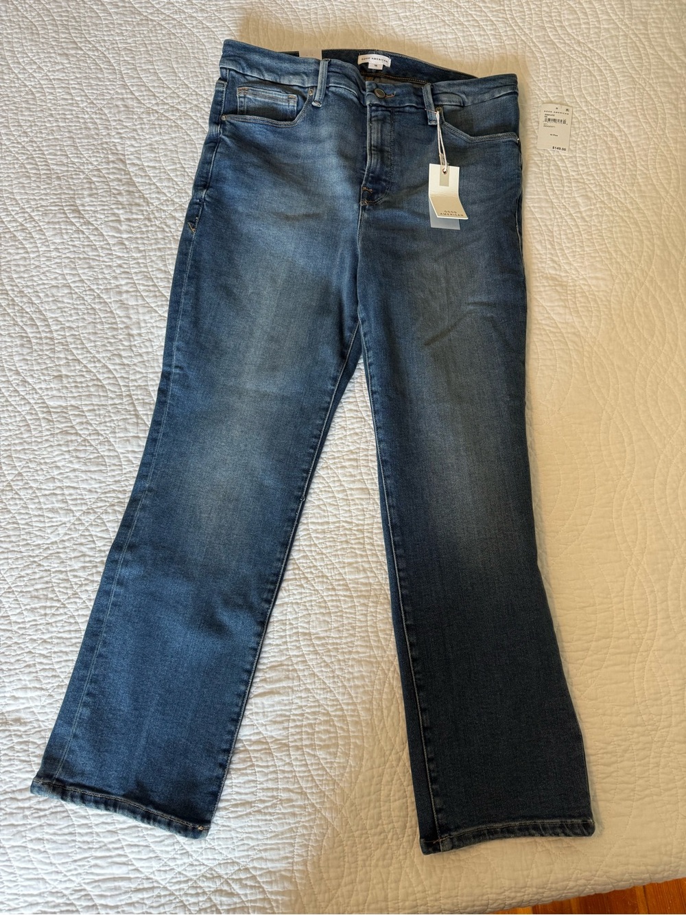 NWT Good American Women's Good Straight Compression Jeans - Indigo Wash, size 15